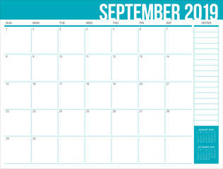 September 2019 desk calendar vector illustration