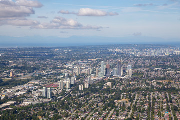 Fototapeta na wymiar Aerial view of Brentwood Centre with Downtown City in the Background.