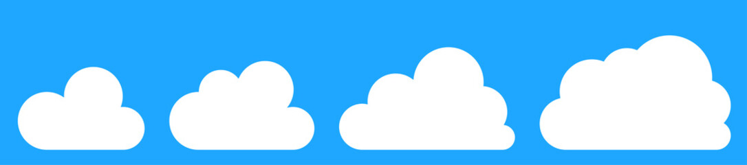Set of white clouds isolated on blue background.