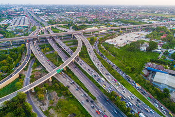 City transport junction road aerial view with car movement