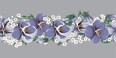 drawing of seamless border with violaceous flowers