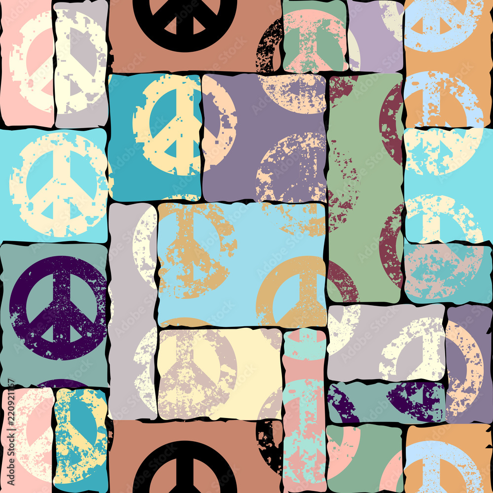 Aufkleber seamless vector pattern. abstract background with peace signs. the sign of pacifists. grunge vintage