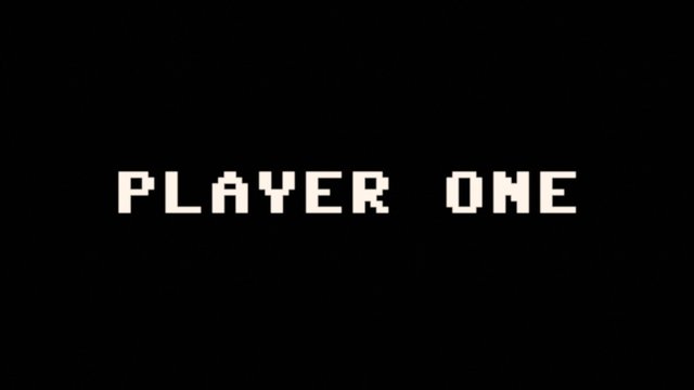 A videogame screen, with the message Player One. 8-bit retro style.
