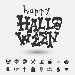 happy halloween greeting card and icon