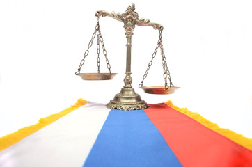 Scales of Justice and Russian Federation flag