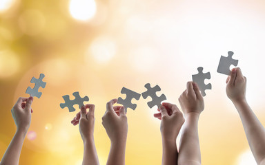 Teamwork idea brainstorming, team partnership connection for problem solving, finding solution in...
