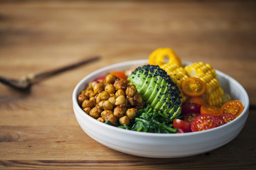 Vegan Buddha bowl with spicy chickpeas