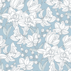 Tropical seamless pattern with tender orchid flowers