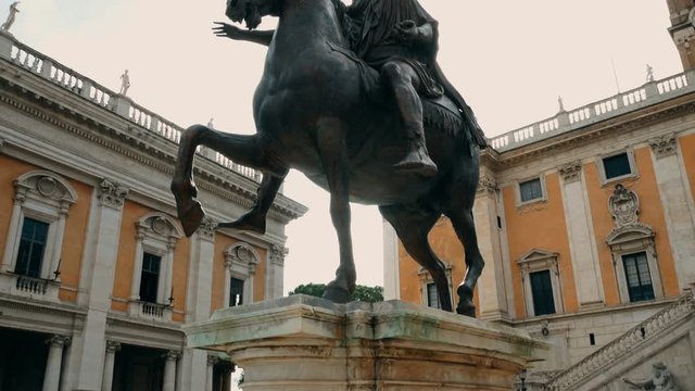 tracking shot on equestrian statue of Marcus Aurelius, emperor of Rome