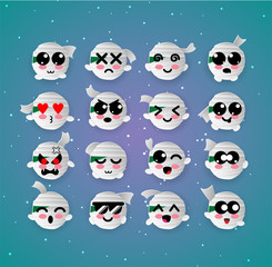 Naklejka premium cute mummy kawaii emotion,emoji,halloween.