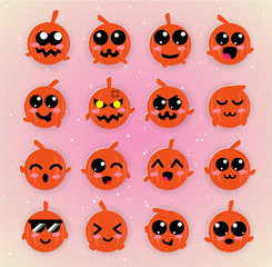 cute pumpkin kawaii emotion,emoji,halloween.
