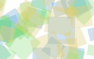 Multicolored translucent squares on white background. Green tones. 3D illustration