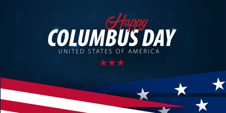 Columbus Day sale promotion, advertising, poster, banner, template with American flag. Columbus day wallpaper. Voucher discount.