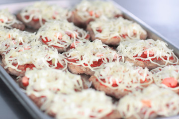 close up.meat baskets on a baking sheet