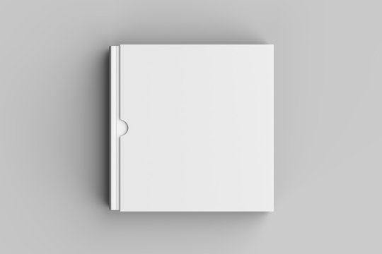 Square slipcase book mock up isolated on soft gray background. 3D illustration