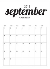 September 2019 desk calendar vector illustration