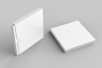 Square slipcase book mock up isolated on soft gray background. 3D illustration