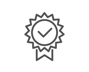 Certificate line icon. Verified award sign. Accepted or confirmed symbol. Quality design element. Classic style certificate. Editable stroke. Vector