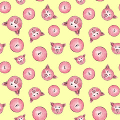 Watercolor pig pattern