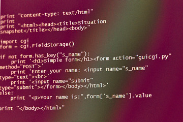 Programming code abstract screen of software developer. Computer script.