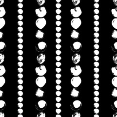Vector seamless pattern with circles brush strokes. Black and white doodle. Grungy background. Abstract hand drawn illustration. Wallpaper with vertical lines