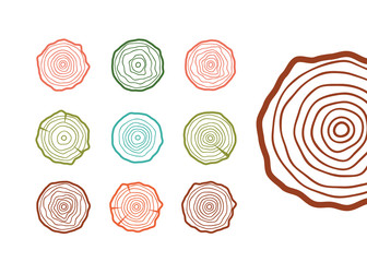 Vector tree rings background. Wood ring line vector