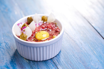 beef tartare with egg
