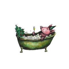 Watercolor pig character. Perrfect for greeting card
- 220930541