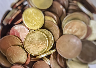 Group of euro cent coins.