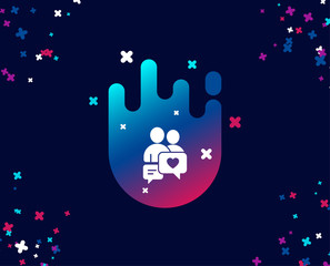 Naklejka premium Couple communication simple icon. Love chat symbol. Valentines day sign. Cool banner with icon. Abstract shape with gradient. Vector