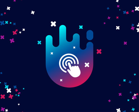 Hand Click Simple Icon. Finger Touch Sign. Cursor Pointer Symbol. Cool Banner With Icon. Abstract Shape With Gradient. Vector