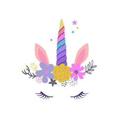 Vector cute Unicorn illustration. Modern magical greeting card, poster, shirt design