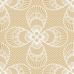 Seamless decorative lace pattern on beige background