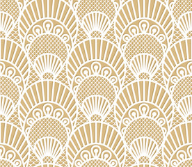 Seamless decorative lace scales pattern on beige background