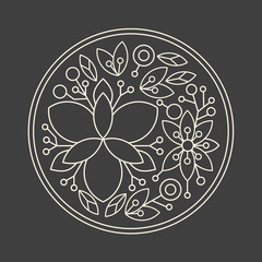 Minimalism linear flower vector logo art on dark grey background