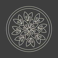 Minimalism linear flower vector logo art on dark grey background