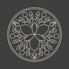 Minimalism linear flower vector logo art on dark grey background