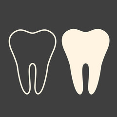 Teeth signs on beige background, solid color and outlined contour