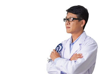 Doctor man surgeon on white background and copy space