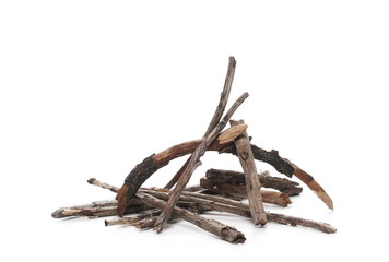 Dry branches for camp fire isolated on white background