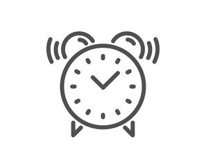 Alarm clock line icon. Time or watch sign. Quality design element. Classic style alarm clock icon. Editable stroke. Vector