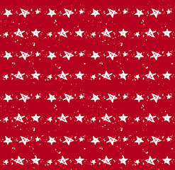 Red and white hand drawn stars and drops seamless pattern. Christmas and New year wrapping