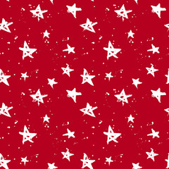 Red and white hand drawn stars and drops seamless pattern. Christmas and New year wrapping