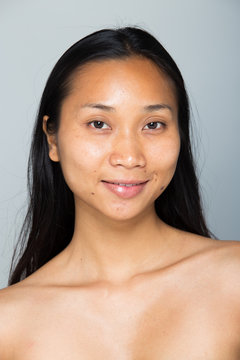 Asian Woman before make up hair style. no retouch, fresh face