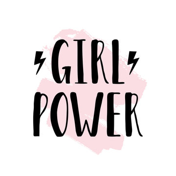 Vector poster with inspirational hand drawn quote Girl Power and brush stroke
