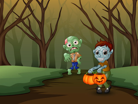 Zombie cartoon spooky in the halloween day