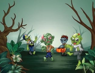 Fotobehang Little cartoon zombies are frightening © dreamblack46