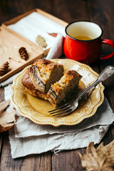 Banana bread, autumn, mood, still life, homemade pastries, vintage style, instagram