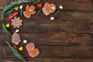 gingerbread. gifts and holiday, happy New Year. festive background. . food background. top view