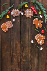 gingerbread. gifts and holiday, happy New Year. festive background. . food background. top view